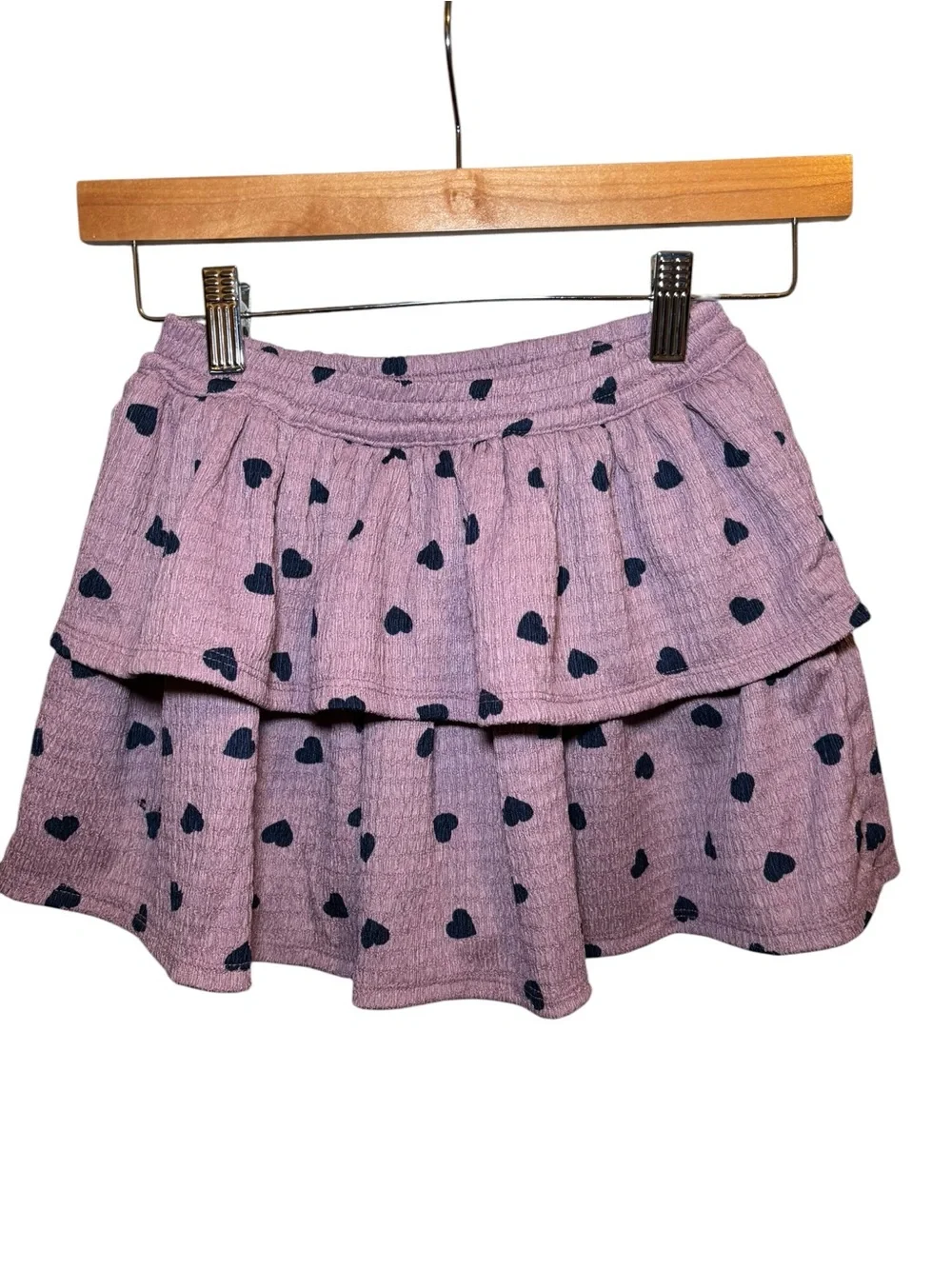 GAP Lavender Pink Tiered Mini Skirt with Navy Heart Print